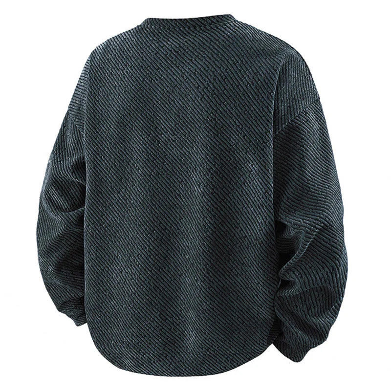Buddha Stones Fall Crew Neck Stripes Button Men's Sweatshirt Pullover