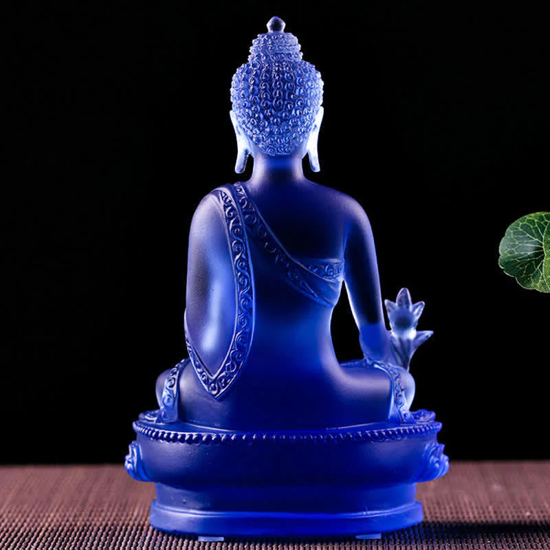 Buddha Stones Medicine Buddha Handmade Liuli Crystal Art Piece Compassion Statue Home Office Offering Decoration