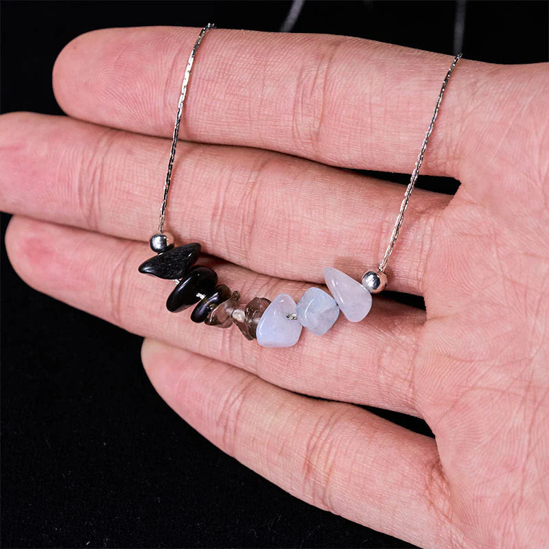 Buddha Stones Black Obsidian Smoky Quartz Garnet Aquamarine Strawberry Quartz Pink Crystal Strength Necklace Pendant