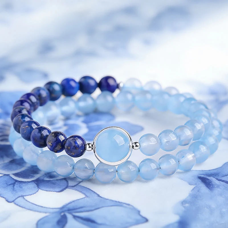 Buddha Stones Natural Aquamarine Lapis Lazuli Healing Bracelet