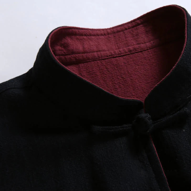Buddha Stones Spring Chinese Reversible Men's Frog-Button Cotton Long Sleeve Jacket