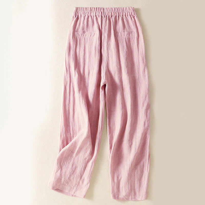 Buddha Stones Summer Button Zipper Ankle-Length Women's Pants With Pockets