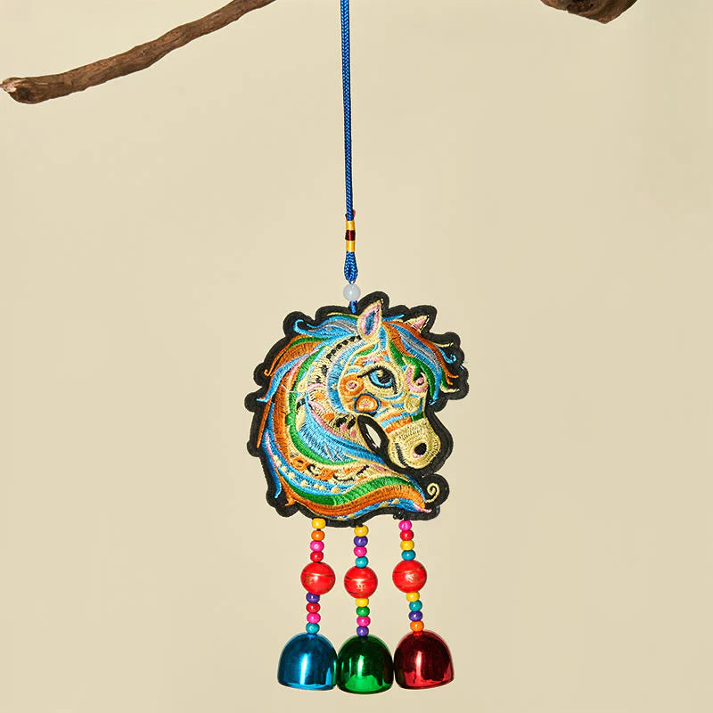 Buddha Stones Year Of The Horse Embroiderwed Horse Head Bell Charm Tassel Success Hanging Decoration