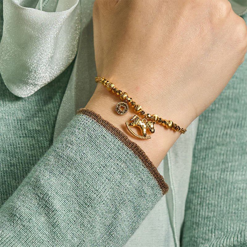 Buddha Stones Chinese Zodiac Year Of The Horse 24k Gold Plated Copper Coin Luck Bracelet