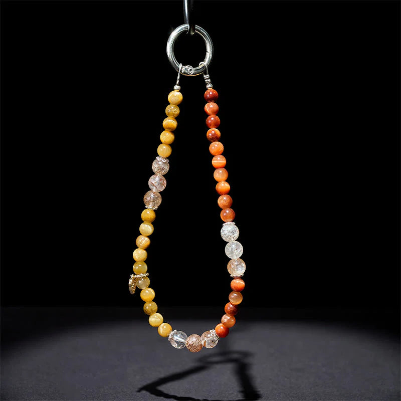 Buddha Stones Golden Tiger Eye Red Tiger Eye Heart Charm Strength Key Chain Phone Hanging Decoration