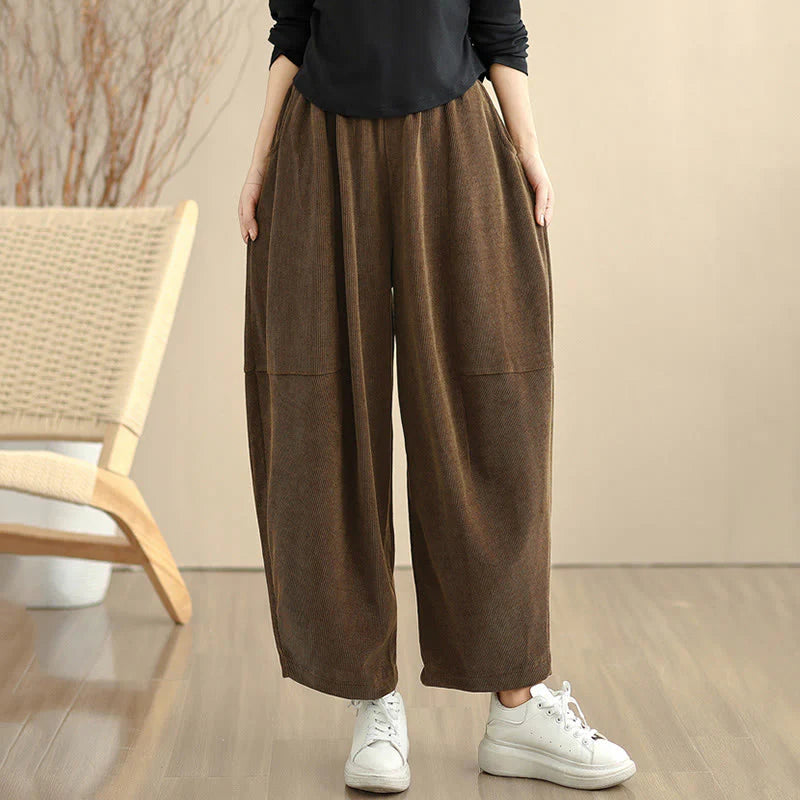 Buddha Stones Women's Fall Patchwork Plain Corduroy Harem Pants With Pockets