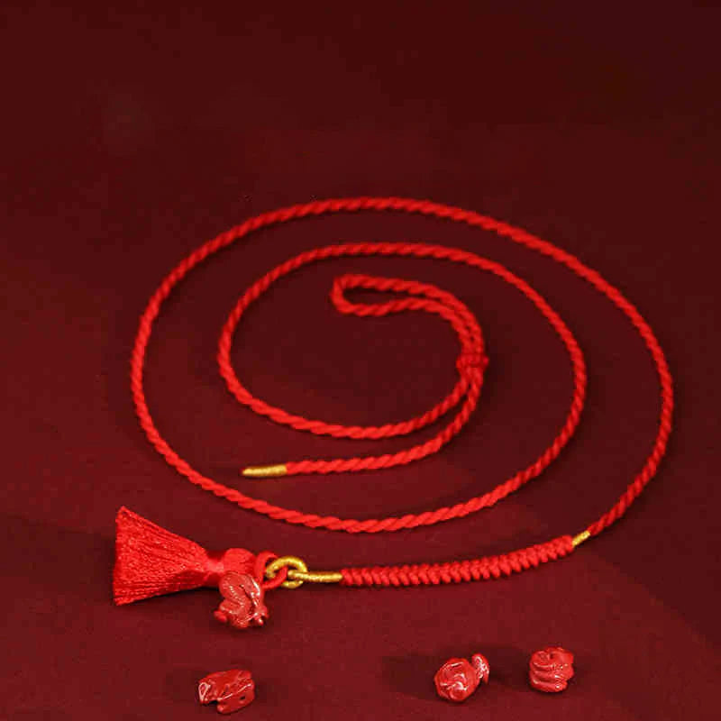 Buddha Stones Natural Cinnabar Dragon Blessing Red String Belly Chain