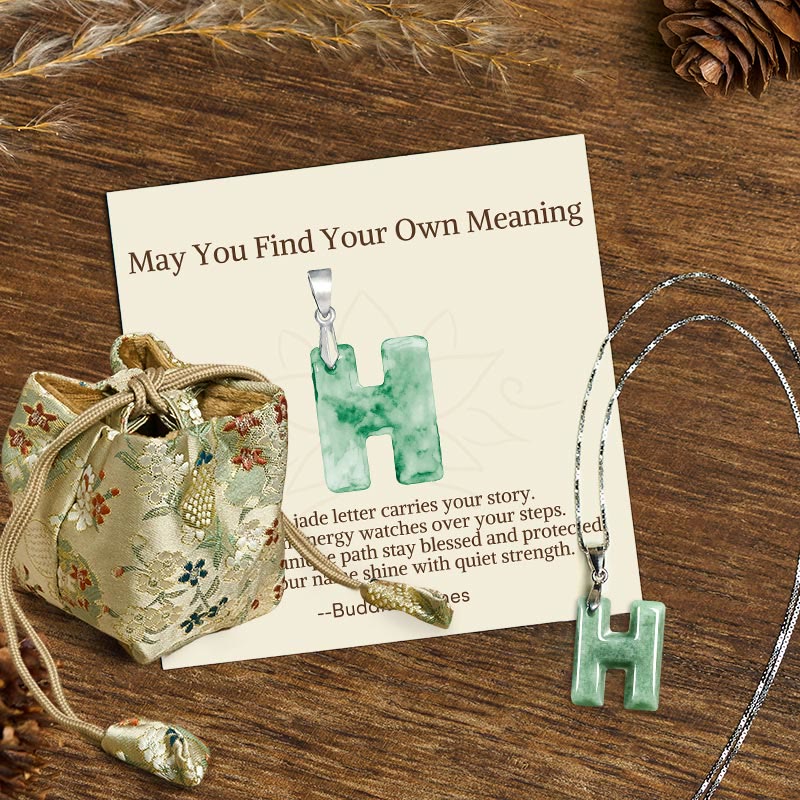 Buddha Stones May You Find Your Own Meaning Natural A-Z Letter Jade 925 Sterling Silver Chain Necklace Includes Gift Message Card