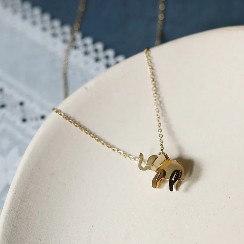 Buddha Stones Elephant Titanium Steel Luck Necklace Chain Pendant