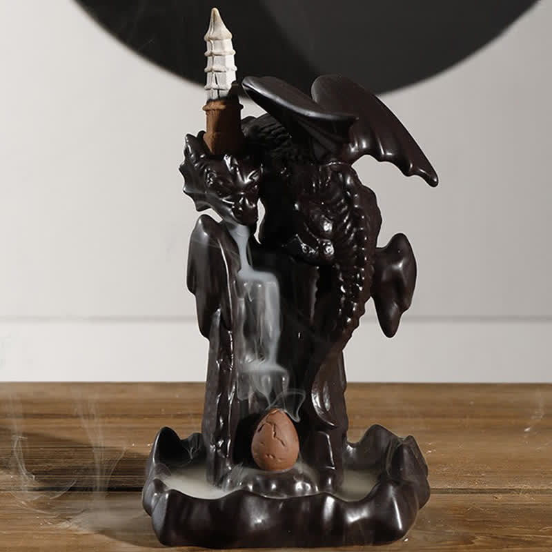 Buddha Stones Nordic Dragon Ceramic Backflow Smoke Fountain Meditation Healing Incense Burner Led Ball Decoration
