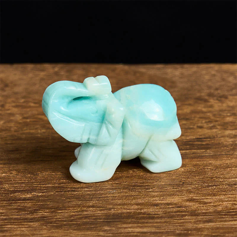 Buddha Stones ''May Blessings Walk With You'' Natural Small Elephant Amazonite Amethyst Jade Black Obsidian Stone Decoration Includes Gift Message Card