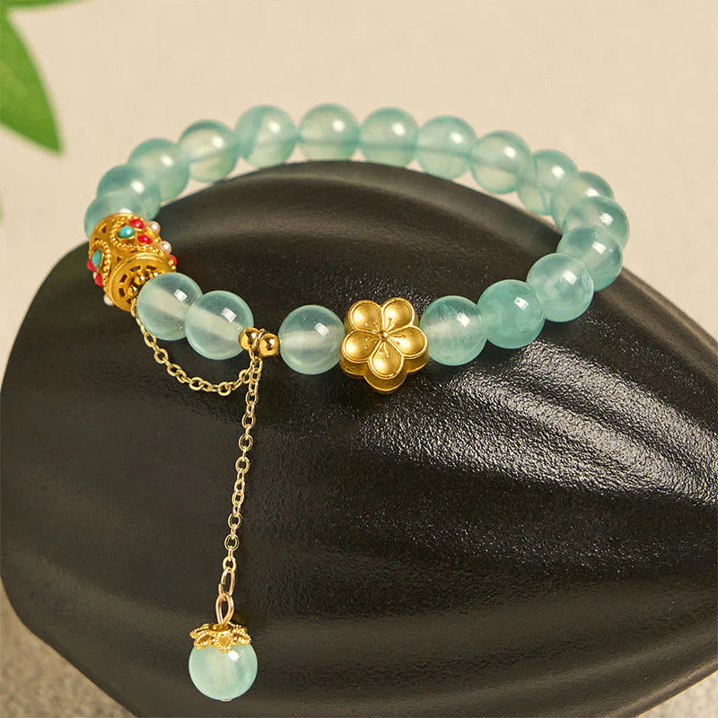 Buddha Stones Tibetan White Agate Crystal Stone Flowers Positivity Bracelet
