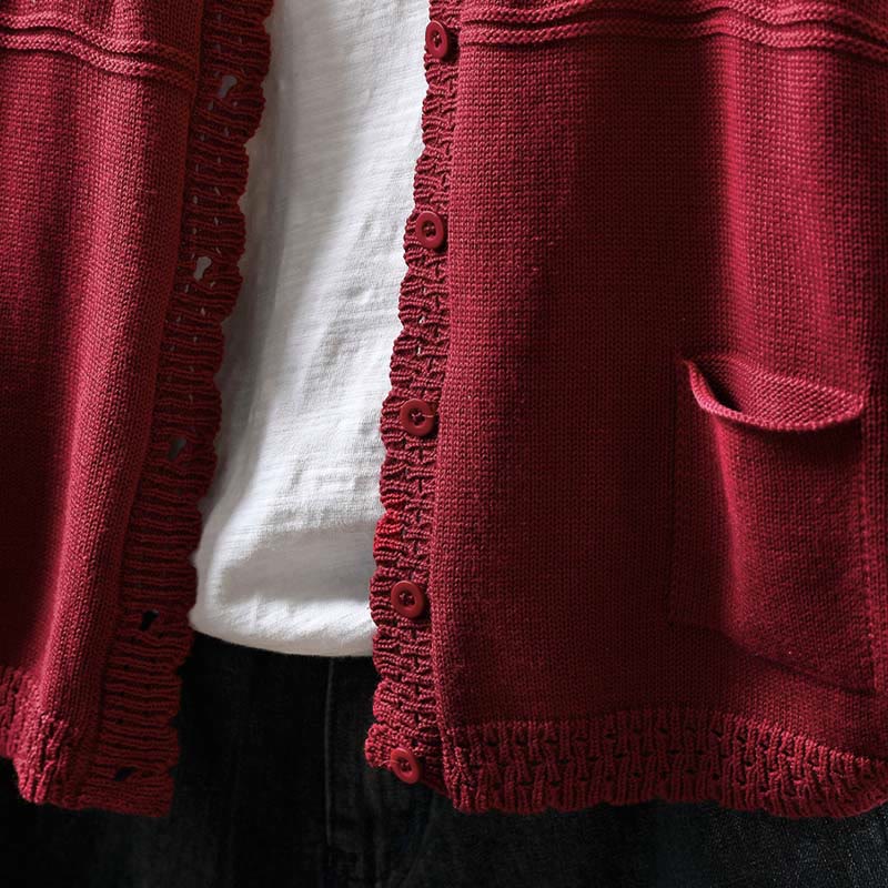 Buddha Stones Fall Lace Buttons Cotton Women's Long Sleeve Knitted Cardigan Sweater With Pockets