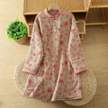 Buddha Stones Frog-button Flower Pattern Crew Neck Thickened Long Sleeve Women's Coat