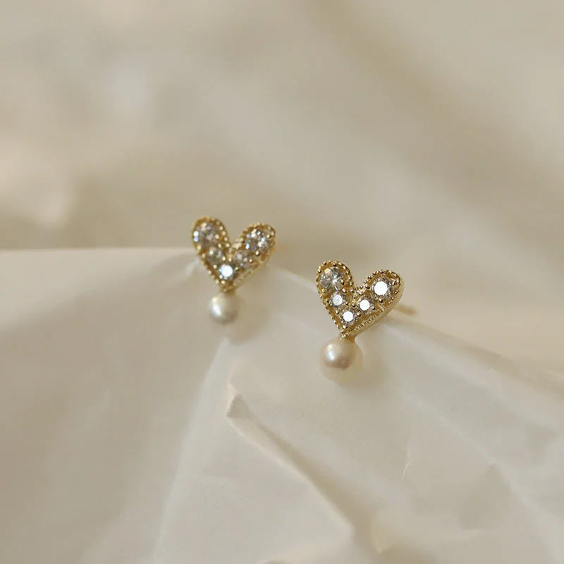 Buddha Stones 925 Sterling Silver Plated With Gold Heart Design Sincerity Earrings