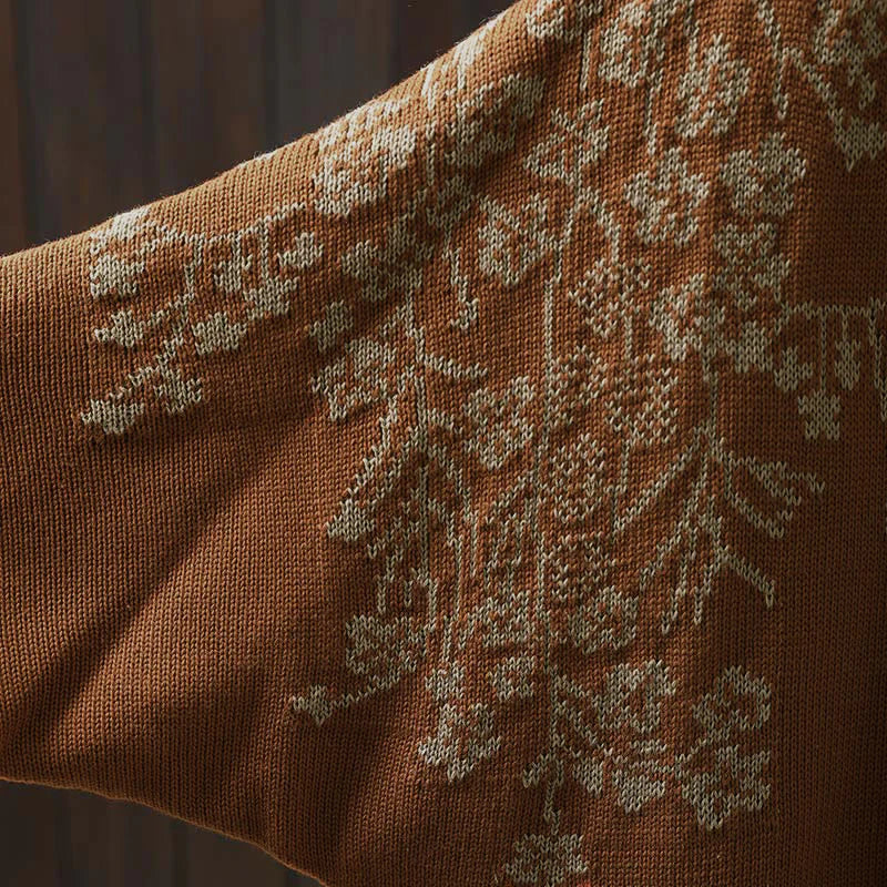 Buddha Stones Floral Buttons Cotton Women's Long Batwing Sleeve Knitted Cardigan