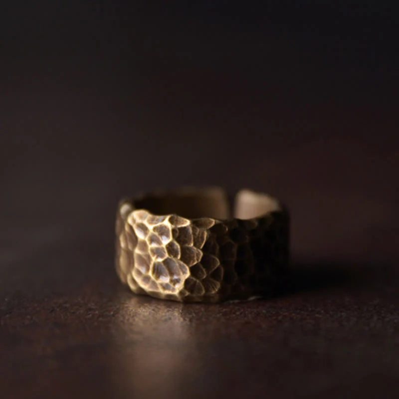 Buddha Stones Tibetan Bump Texture Design Copper Brass Luck Ring
