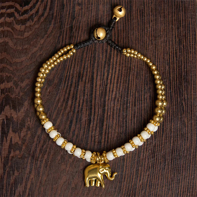 Buddha Stones Turquoise Elephant Luck Double-layer Plated Copper Strength Bracelet