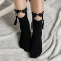 Buddha Stones Pure Color Chinese Frog-Button Tassels Design Women's Micro Crew Cotton Socks