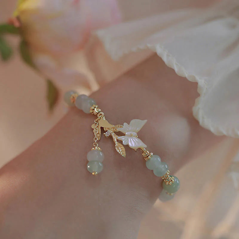 Buddha Stones Butterfly Charm Hetian Jade Adjustable Chain Prosperity Bracelet