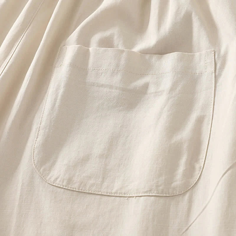 Buddha Stones Spring Solid Color Elastic Waist Cotton Women's Straight Leg Pants With Pockets