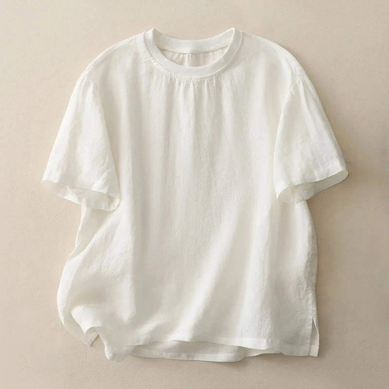 Buddha Stones Plain Threaded Crew Neck Design Women's Polyester Short Sleeves Shirt