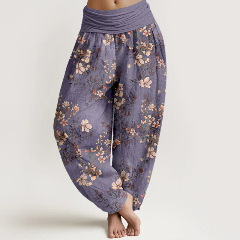 Buddha Stones Pure Cotton Cherry Blossom Women's Elastic Waist Harem Pants