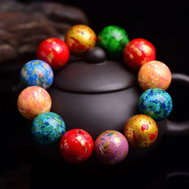 Buddha Stones Multicolored Lacquer Craft Sandalwood Single Wrap Beaded Protection Bracelet
