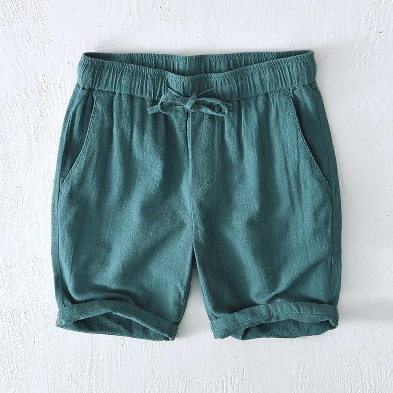 Buddha Stones Summer Solid Color Drawstring Elastic Waist Men's Cotton Linen Shorts With Pockets