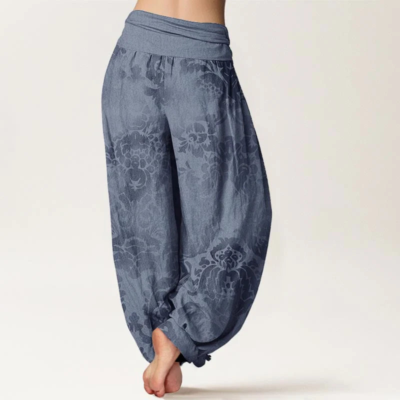 Buddha Stones Cotton Casual Flower Leaves Design Women's Elastic Waist Harem Pants