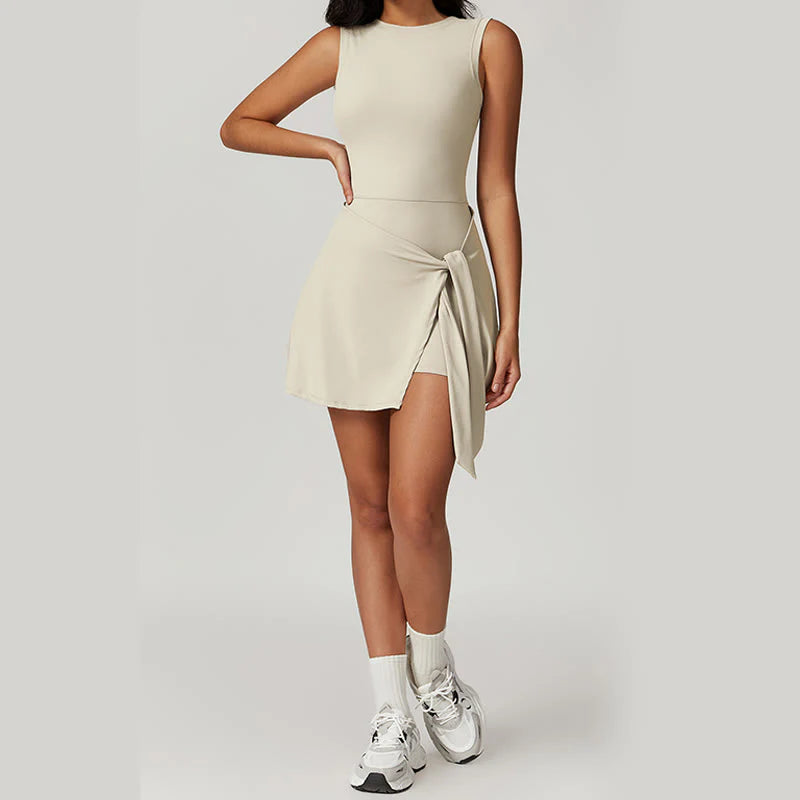 Buddha Stones Solid Color Sports Tennis Yoga Lace-up Women Sports Dress