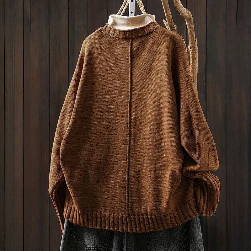 Buddha Stones Floral Buttons Cotton Women's Long Batwing Sleeve Knitted Cardigan