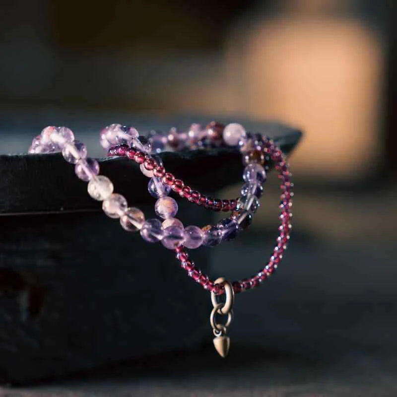 Buddha Stones Retro 6mm Amethyst 4mm Garnet Multilayer Balance Bracelet