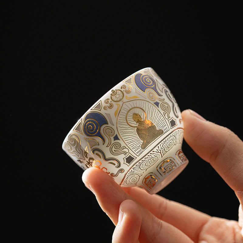 Buddha Stones White Thangka Buddha Auspicious Clouds Teacup Kung Fu Tea Cup