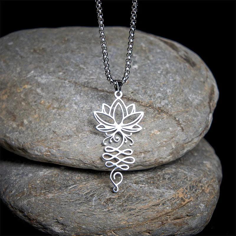 Buddha Stones Lotus Vines Design Chakra Symbol Stainless Steel Enlightenment Necklace Pendant