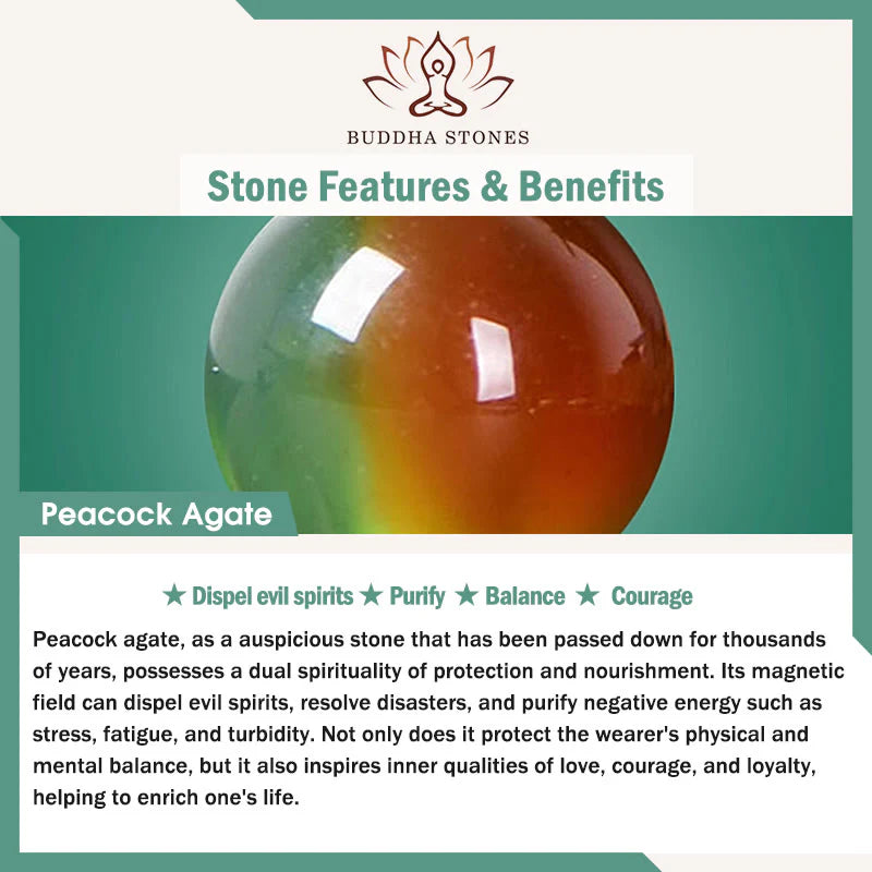 Buddha Stones May Balance and Safety Be With YouPeacock Agate Bracelet Includes Gift Message Card