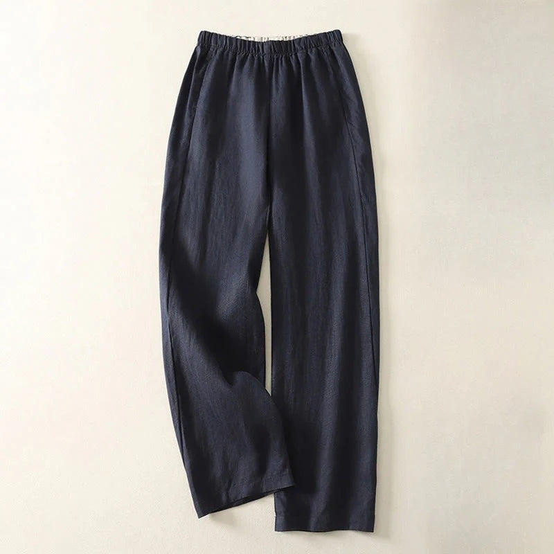 Buddha Stones Daily Plain Simple Design Cotton Linen Women's Pants With Pockets