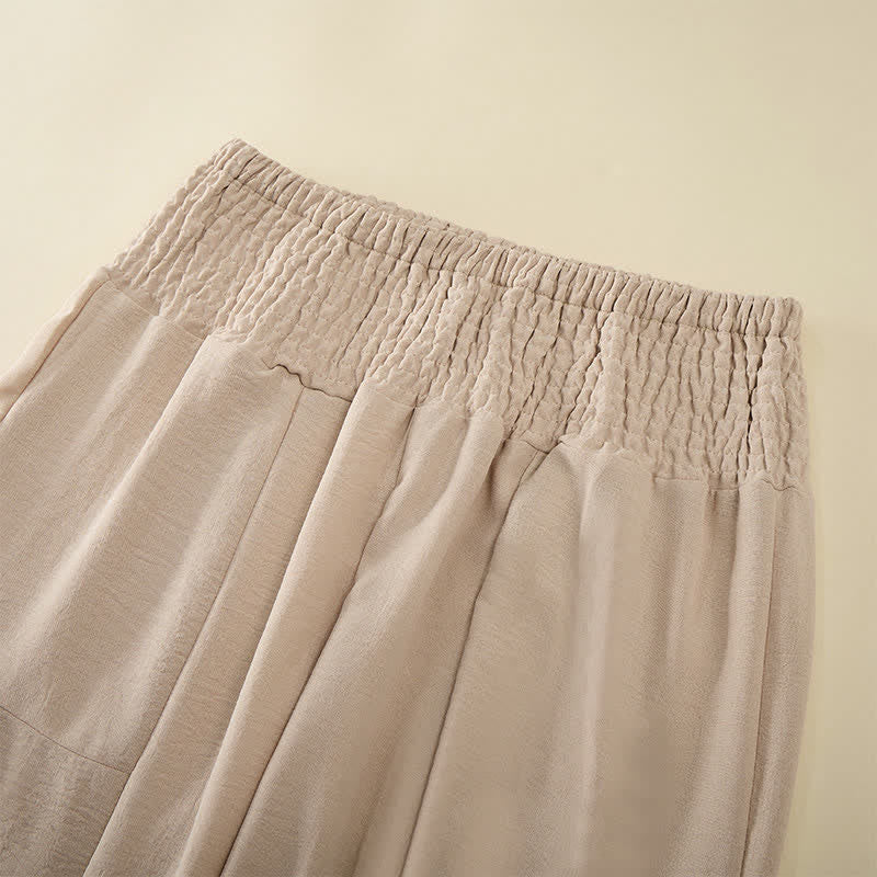 Buddha Stones Women's Summer High Elastic Waist Full Length Wide Leg Pants