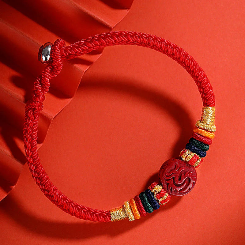 Buddha Stones Year of the Dragon 925 Sterling Silver Chinese Zodiac Cinnabar Auspicious Matches Blessing Bracelet (Extra 35% Off | USE CODE: FS35)