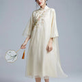 Buddha Stones 100% Mulberry Silk 6 Momme Dress Vintage Flower Butterfly Embroidery Qipao Dress Women's Cheongsam Dress