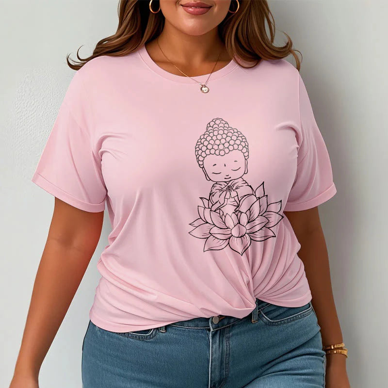 Buddha Stones Peaceful Buddha Lotus Flower Pattern Tee T-shirt