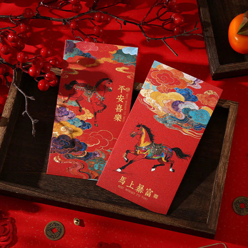 Buddha Stones Year Of The Horse 2026 New Year Blessings 6pcs Chinese Red Envelope