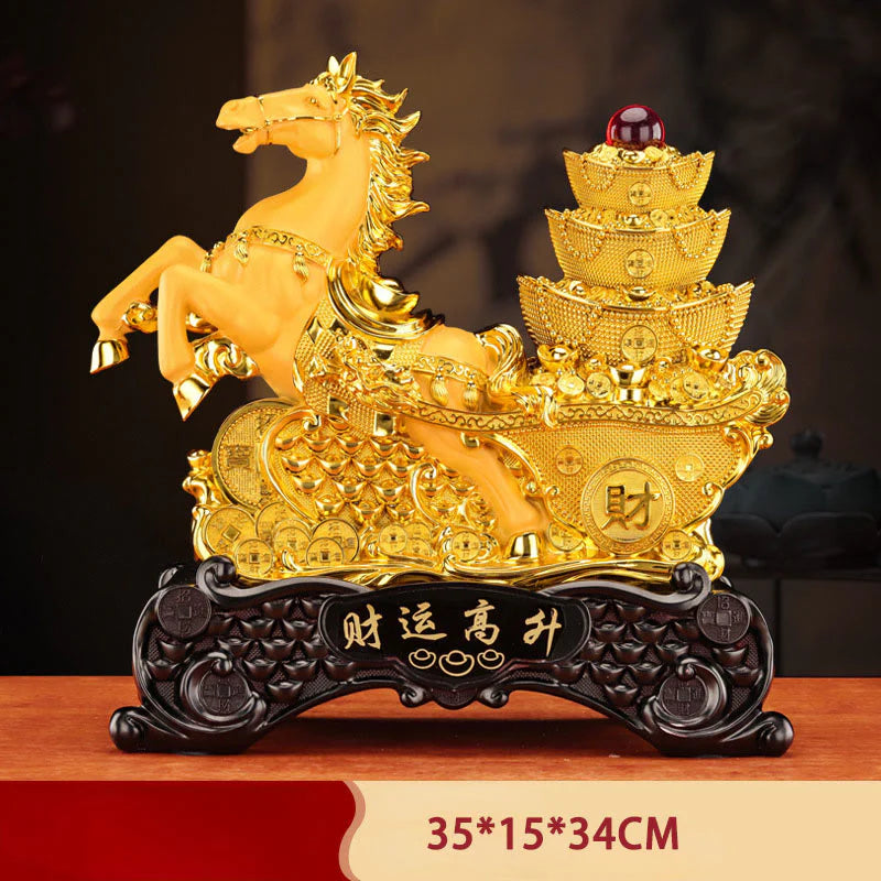 Buddha Stones  Good Fortune Year of the Horse Treasure Bowl Ingots Wealth Resin Home Decoration