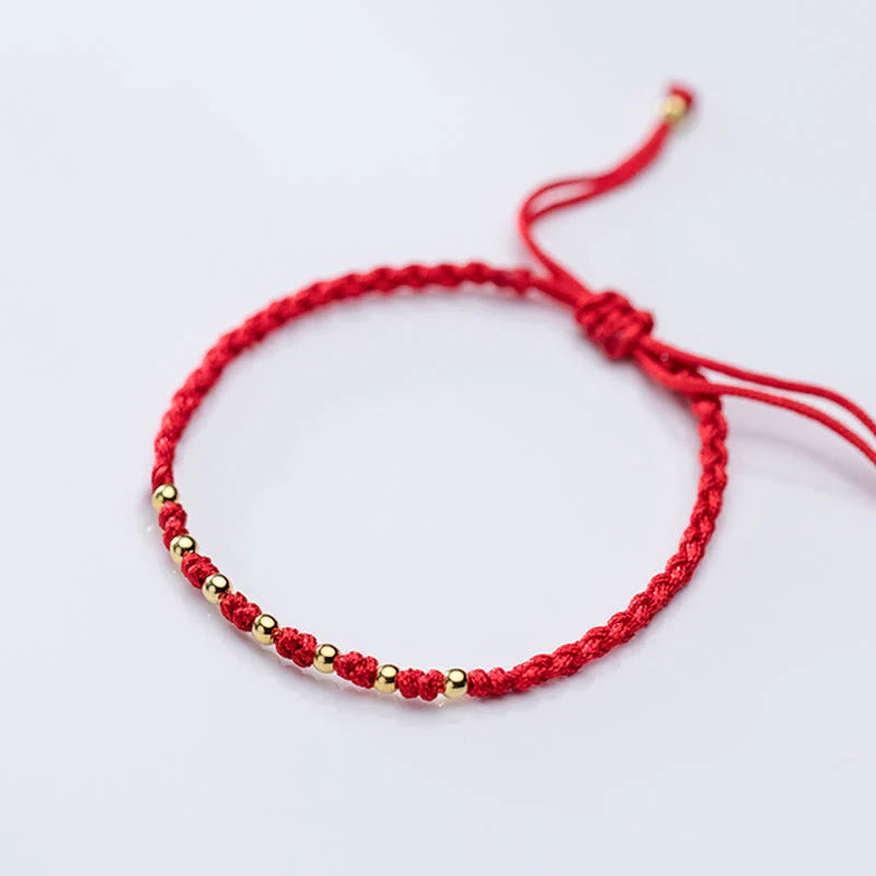 Buddha Stones 925 Sterling Silver Plated Gold Beads Red String Braided Protection Bracelet
