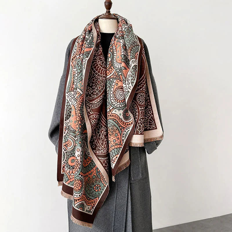 Buddha Stones Winter Ethnic Style Paisley Geometry Pattern Tassels Soft Scarf Shawl