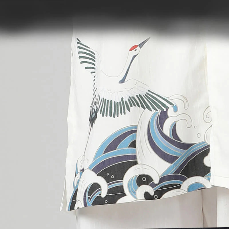 Buddha Stones White Crane Sea Cotton Linen Meditation Prayer Spiritual Zen Tai Chi Qigong Practice Clothing Set