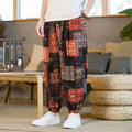 Buddha Stones Summer Square Patchwork Cotton Linen Men's Ankle-Length Harem Pants With Pockets