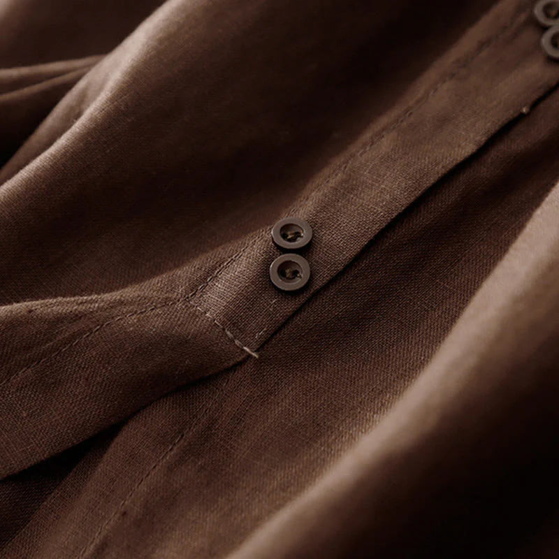 Buddha Stones A-line Buttons Slit Design Elastic Waist Cotton Women's Skirt With Pockets
