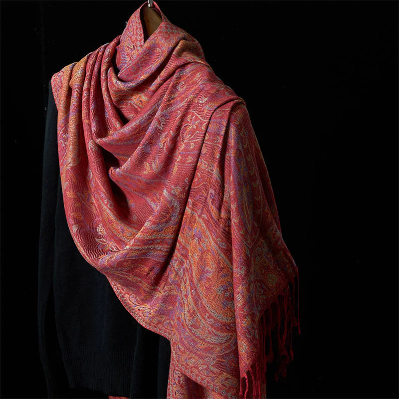 Buddha Stones Spring Cashew Flower Leaves Vines Geometric Pattern Tassel Soft Scarf Shawl
