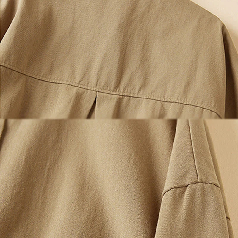 Buddha Stones Fall Irregular Design Long Sleeve Women's Cotton Linen Lapel Jacket With Pockets